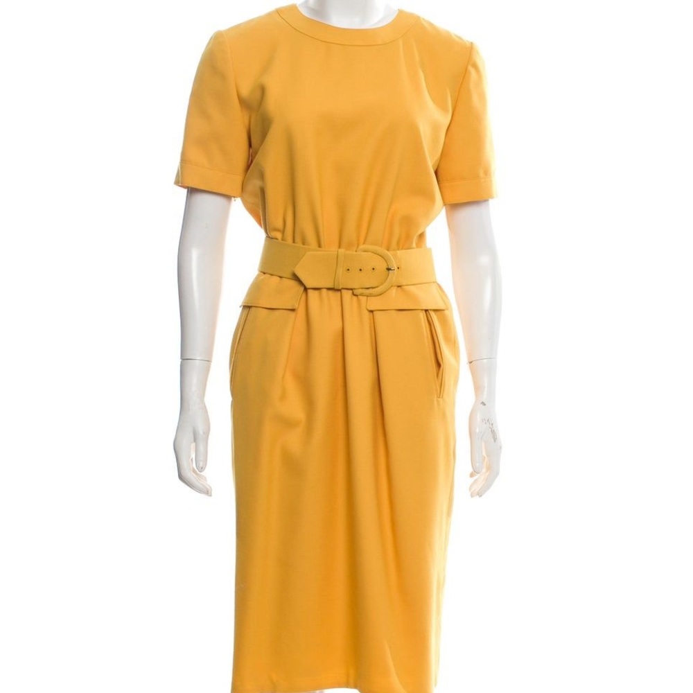 EUC Oscar de la Renta Mustard Yellow Sheath Dress with Matching Belt